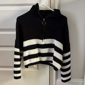 SHEIN Black and White Striped Cowl Neck Sweater